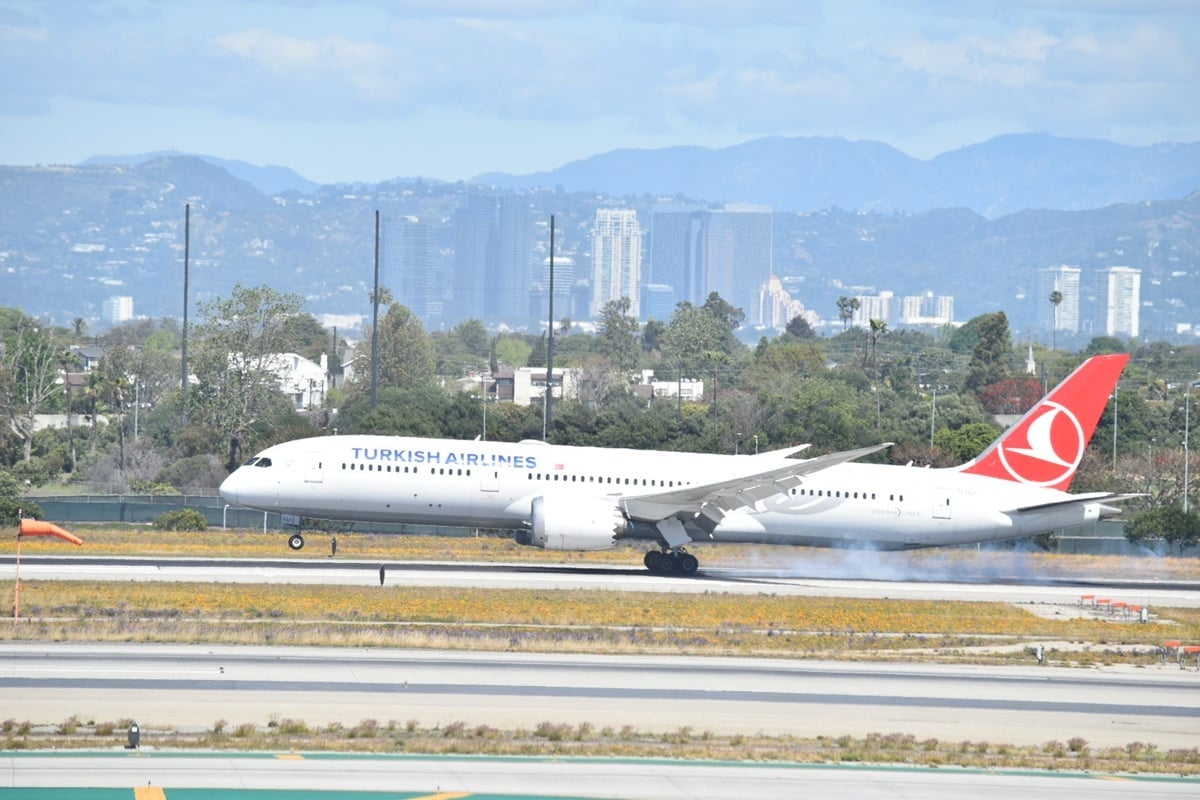 Turkish Airlines plane landing at LAX