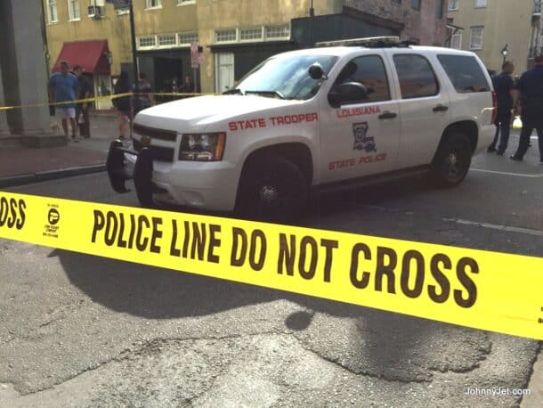 A street in New Orleans' French Quarter cordoned off with police tape after a reported daytime shooting just a block from our hotel. Photo: Johnny Jet, May 2015.